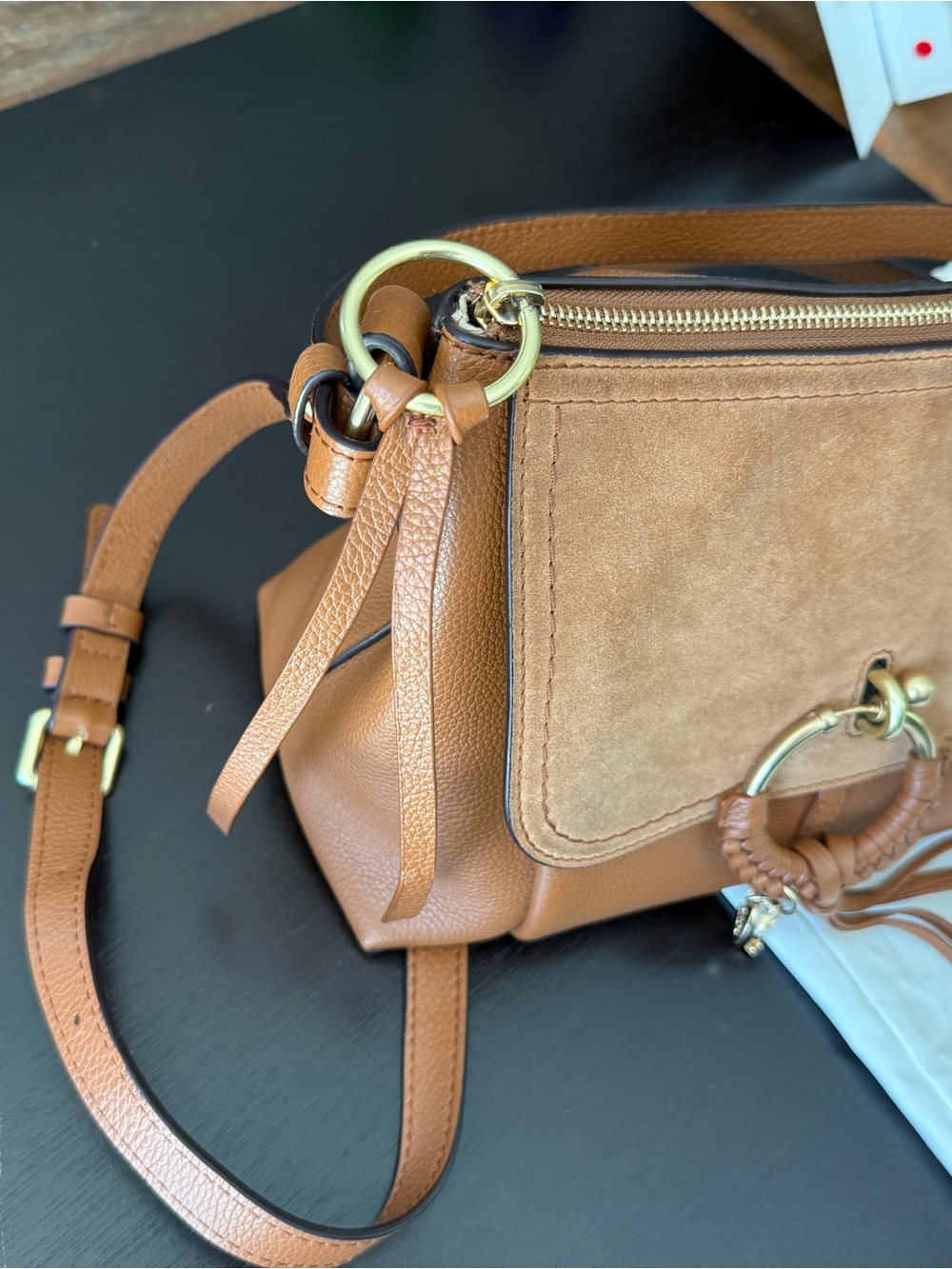 See By Chloe Tan Leather Joan Small Crossbody with Braided Ring - Picture 16 of 17